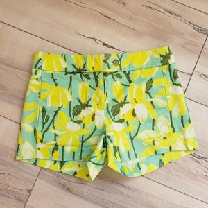 J Crew Stretch Shorts, Size 00, Yellow Floral/Mint